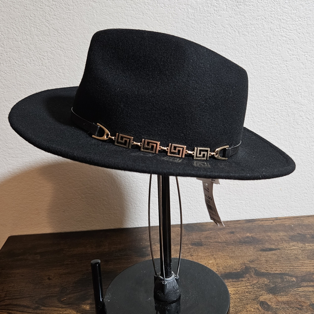 Black Aldo Fedora with Gold Chain
